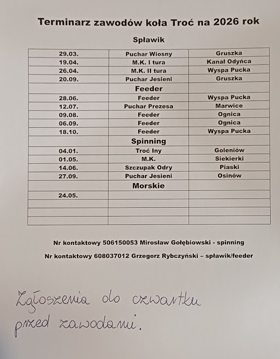 Terminarz zawod&oacute;w